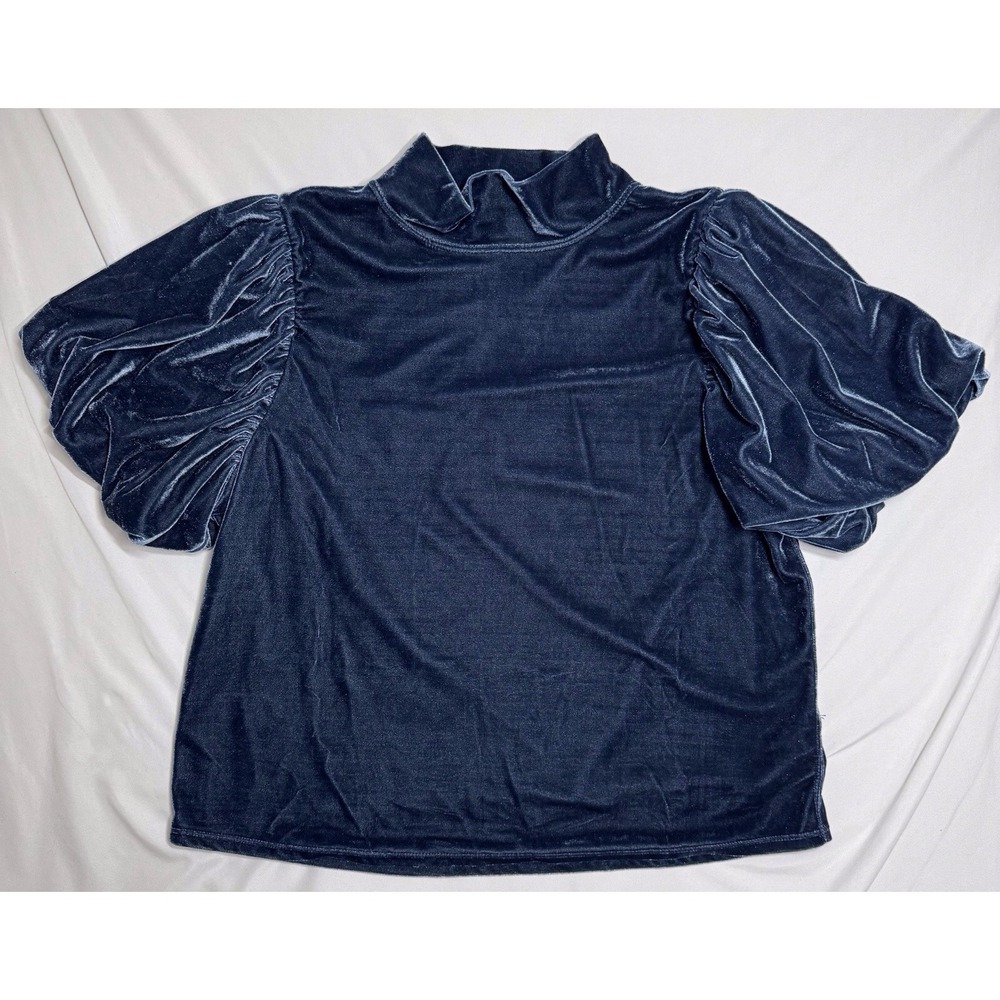 Free People Claudia Velvet Puff Sleeve Blouse Top Outerspace Womens‎ Size Large
